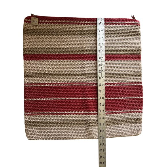 The Sak Home Striped Crochet Zippered Pillow Cover 18"x18" Burgundy & Tan - Picture 5 of 5